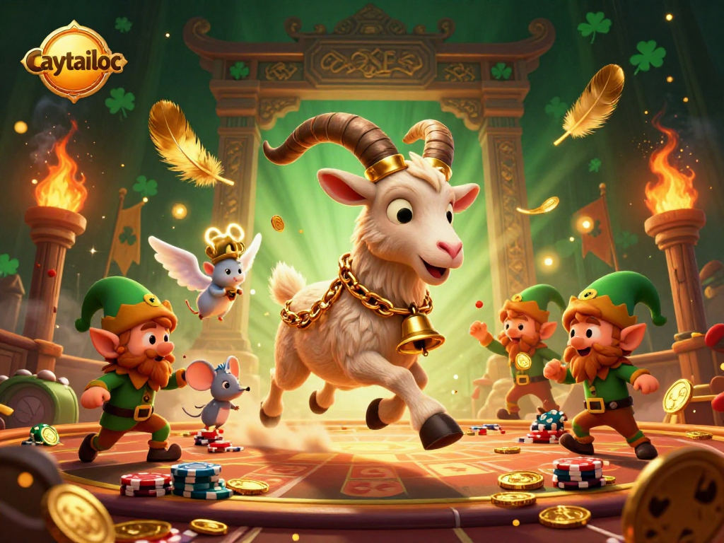 Experience the thrill of caytailoc slots with a vibrant casino scene featuring Krampus and playful characters.