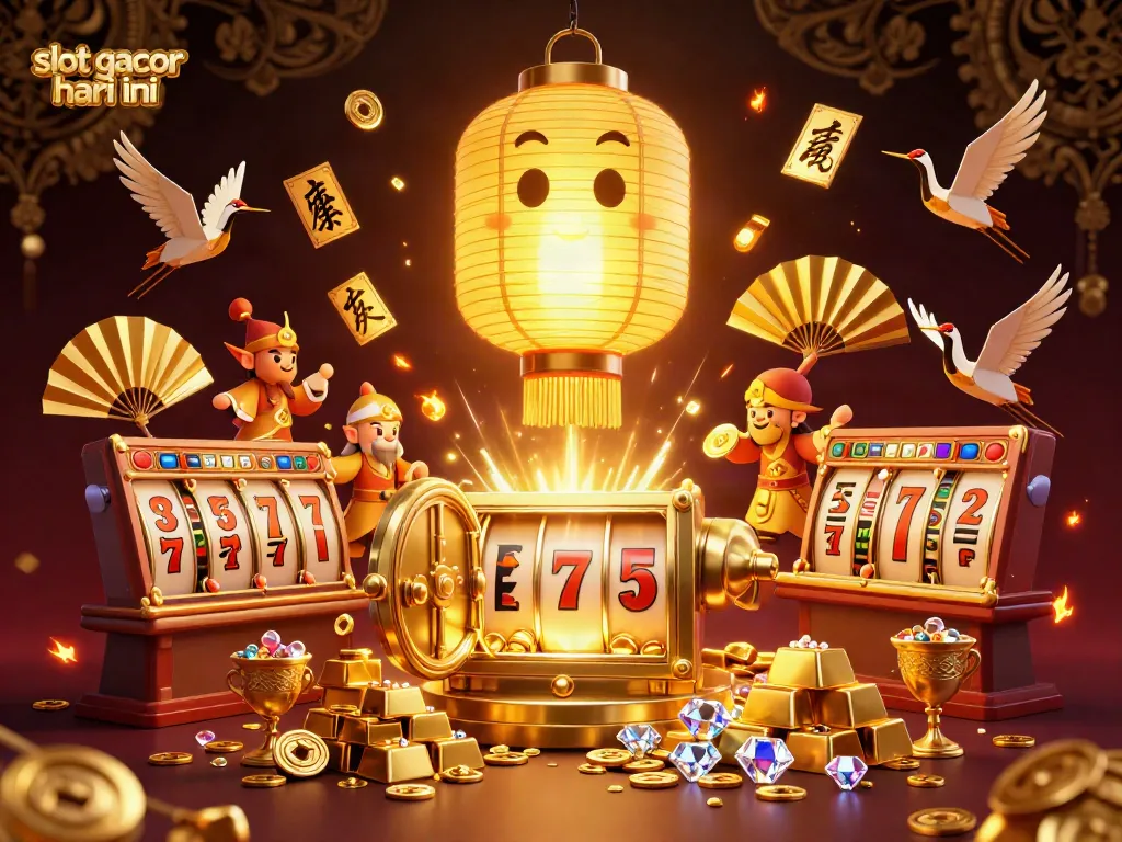 Experience thrilling slot gacor hari ini in a vibrant casino scene with golden treasures and lucky symbols.