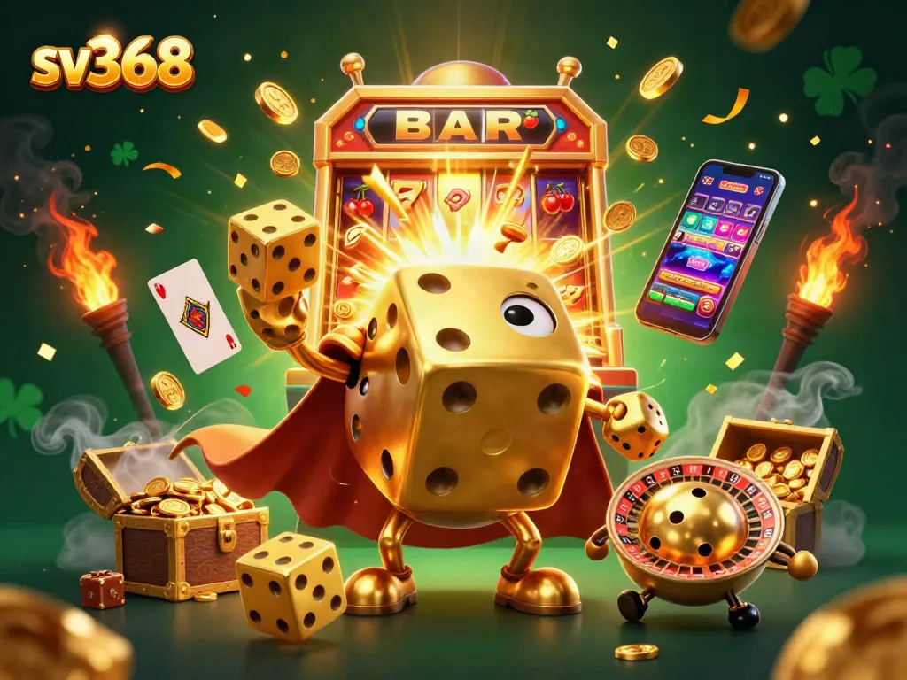 Engage with sv368's thrilling gaming scene featuring vibrant characters amidst a joyous casino environment.