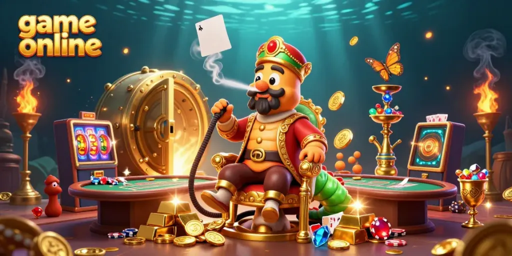Experience thrilling game online excitement with a vibrant poker scene filled with gold and gems.