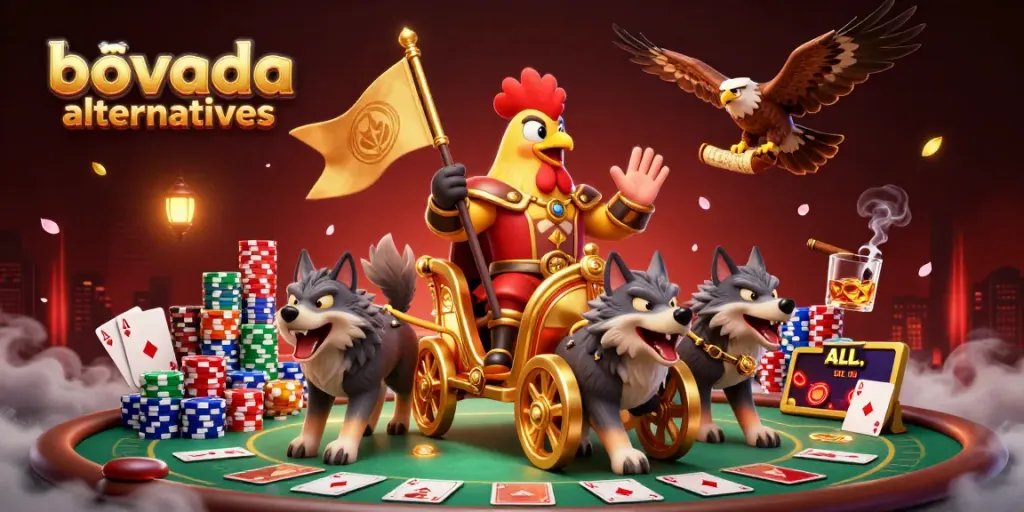 Engage with bovada alternatives through an exciting 3D casino scene featuring poker elements.