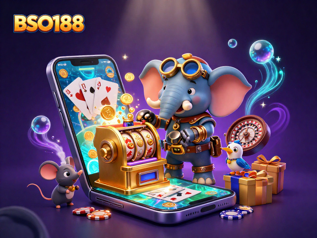 Engage with BSO188's captivating steampunk-themed casino illustration showcasing gaming excitement.