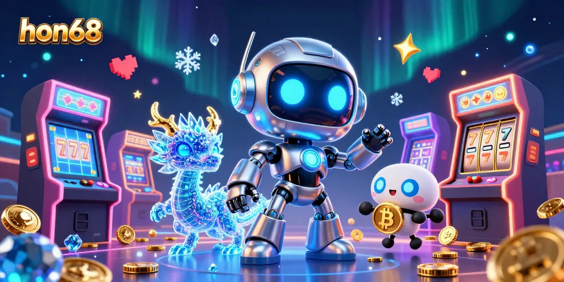 Join the excitement at hon68 with advanced digital gaming featuring neon robots and vibrant casino elements.
