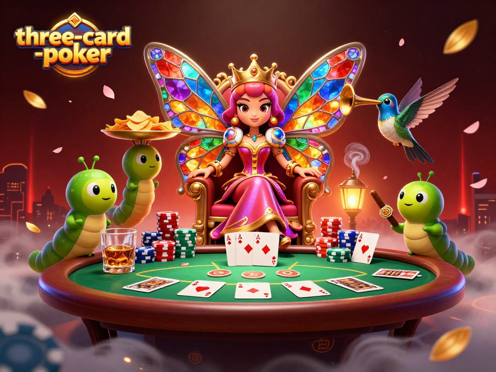 Engage in three-card-poker excitement with colorful characters and dynamic gaming elements.