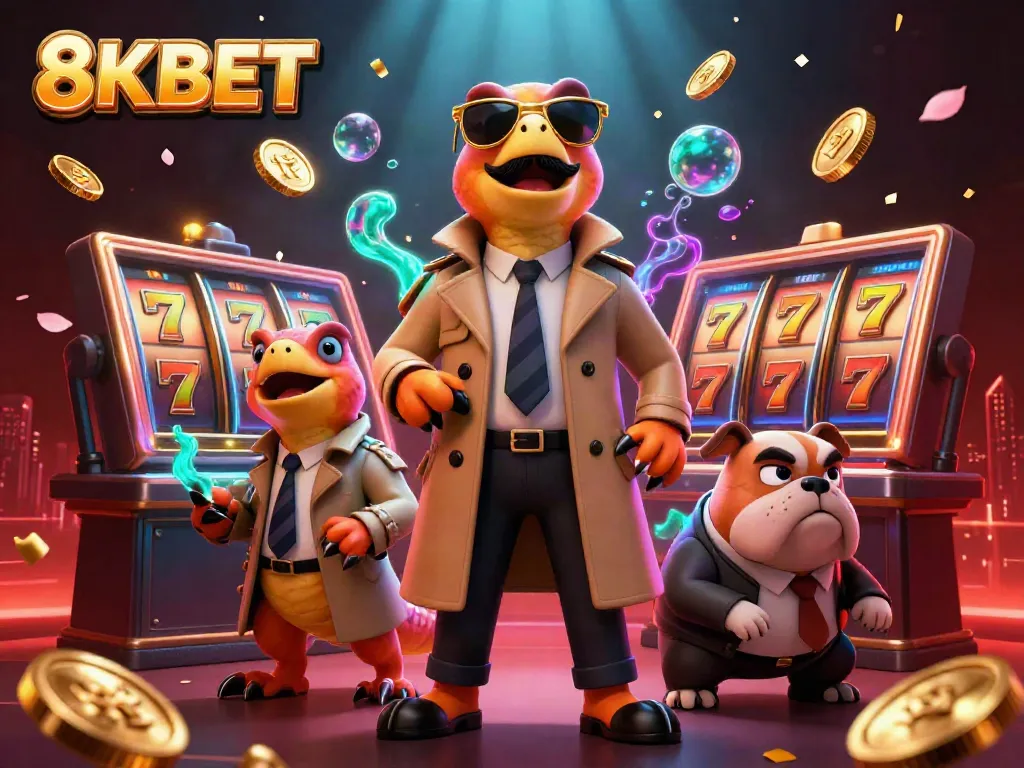 Experience the thrilling atmosphere of 8KBET with raptors entering a VIP lounge, surrounded by casino elements.