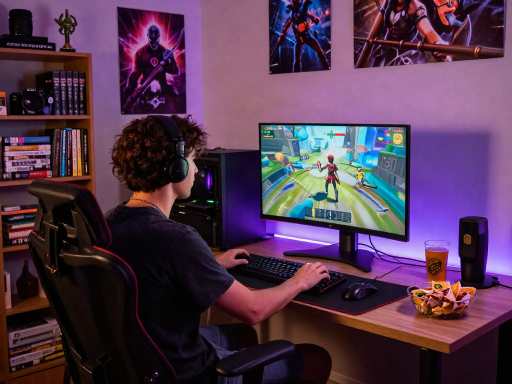 Engaging gaming setup featuring porngames player in a cozy space.