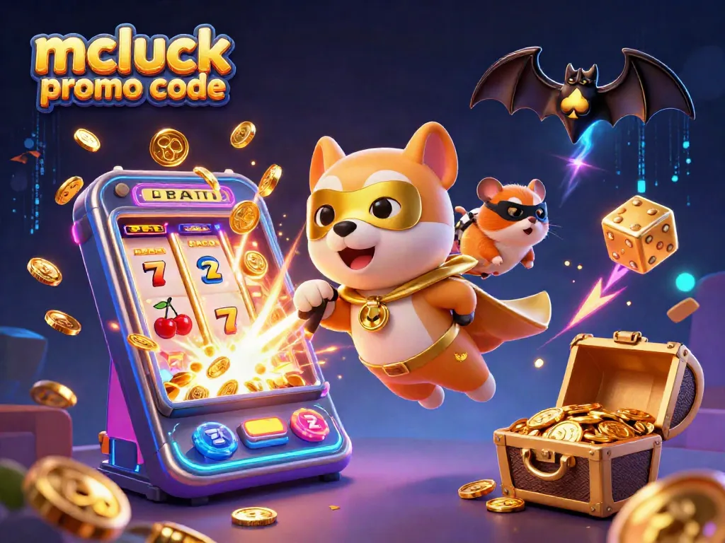 Experience the exciting mcluck promo code adventure with our cartoon superheroes in a vibrant casino scene.