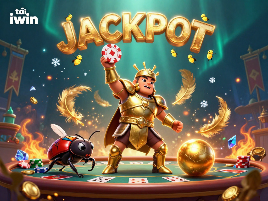 Engage in the excitement as tải iwin characters celebrate with poker chips and vibrant fireflies.