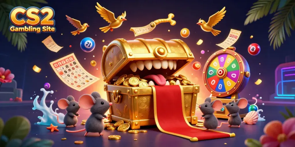 Engaging 3D illustration showcasing a CS2 Gambling Site with vibrant characters and dynamic elements.