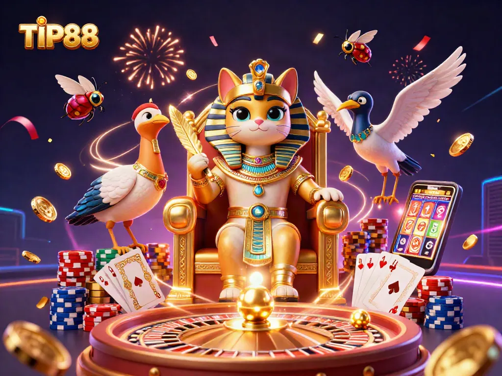 Experience the thrill of TIP88 casino with vibrant 3D elements and dynamic gold visuals.