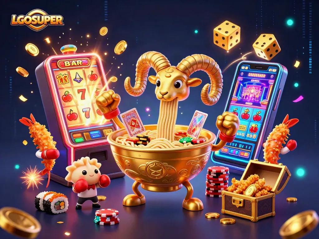 Engage with LGOSUPER's slot fever through this vibrant 3D casino illustration bursting with excitement.