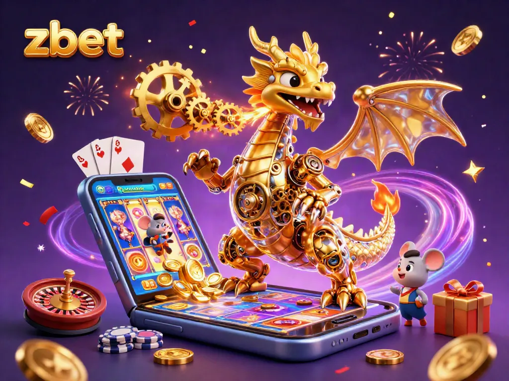 Experience Zbet's thrilling gameplay with a golden dragon and colorful slot elements.
