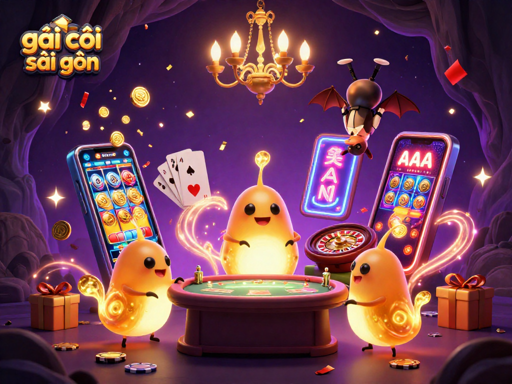 Experience the vibrant scene of gái gọi sài gòn in this animated casino illustration, showcasing lively gaming elements.