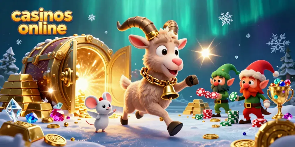 Disfruta de la emoción en casinos online con un Krampus en un ambiente festivo y de juego.