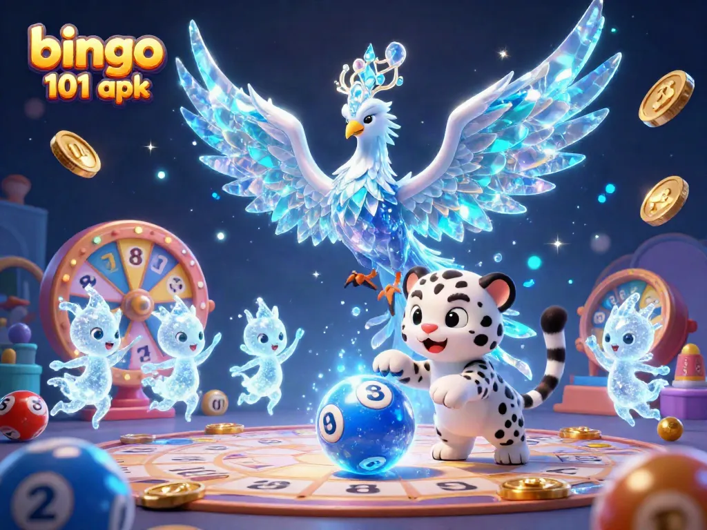 Play dynamic bingo 101 apk with vibrant characters and exciting game elements surrounding them.