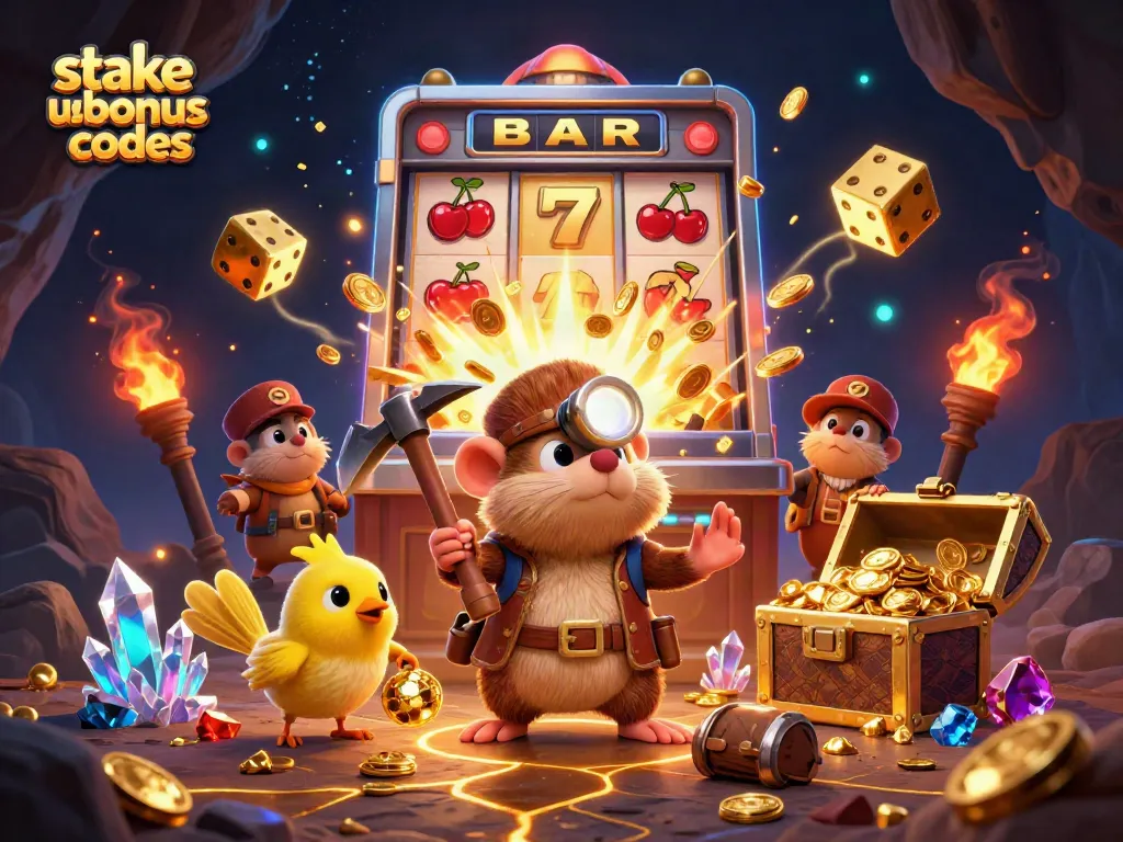 Engage with stake us bonus codes while exploring a vibrant 3D casino scene brimming with excitement.