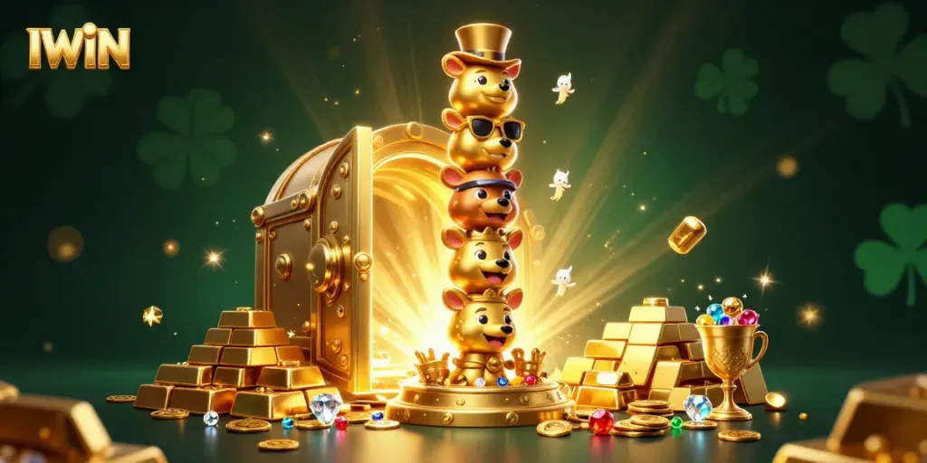 IWIN jackpot fun with a golden totem pole and treasure elements in a vibrant casino scene