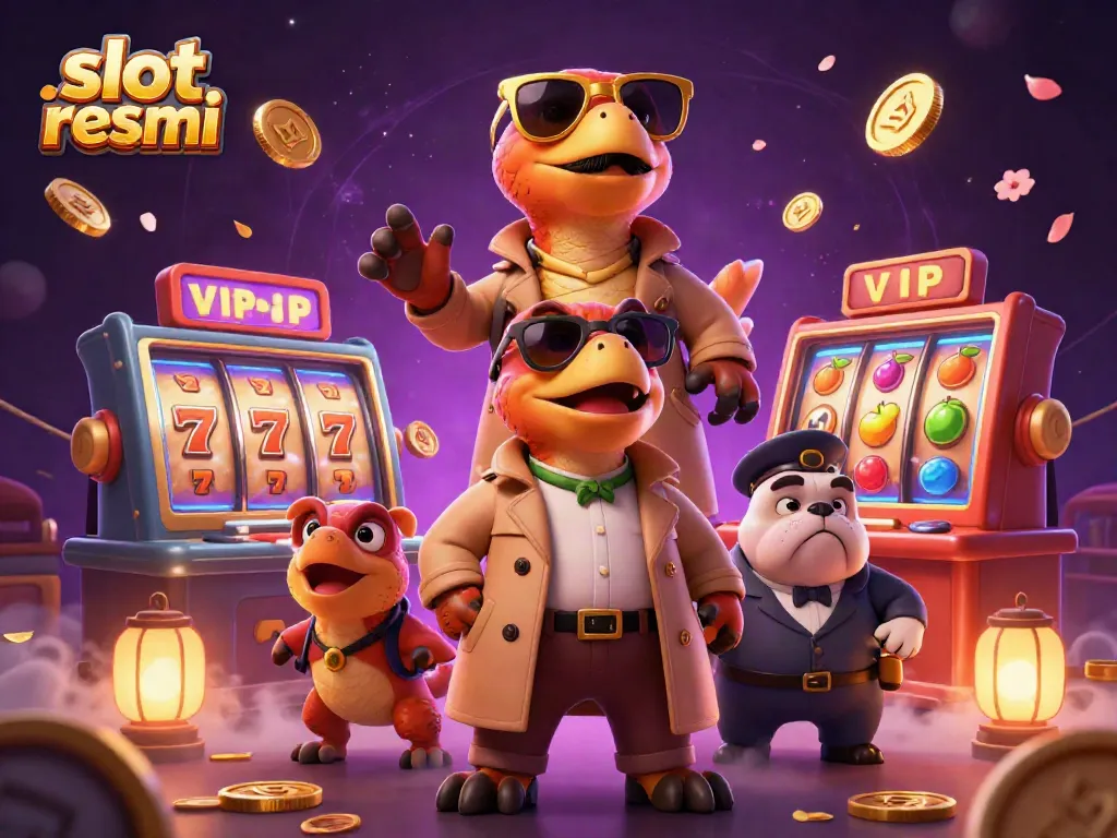 Experience thrilling wins at slot resmi with playful raptors in a fantastic casino setting.