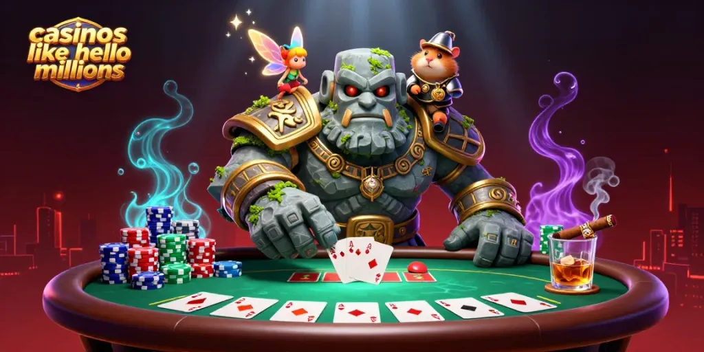 Play exciting games at casinos like hello millions in a vibrant, 3D animated scene.