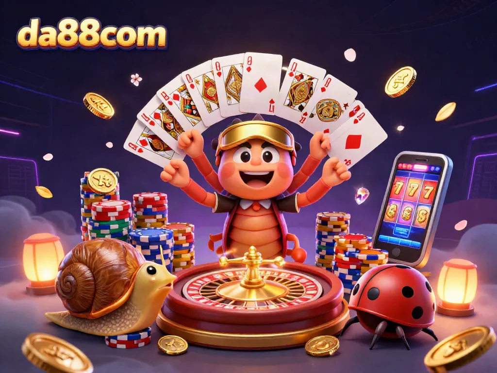 Experience thrilling wins at da88com with vibrant casino elements and engaging characters.