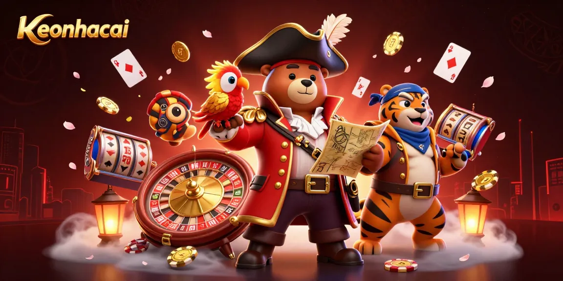 Experience excitement with keonhacai as cartoon characters navigate a lively casino scene.