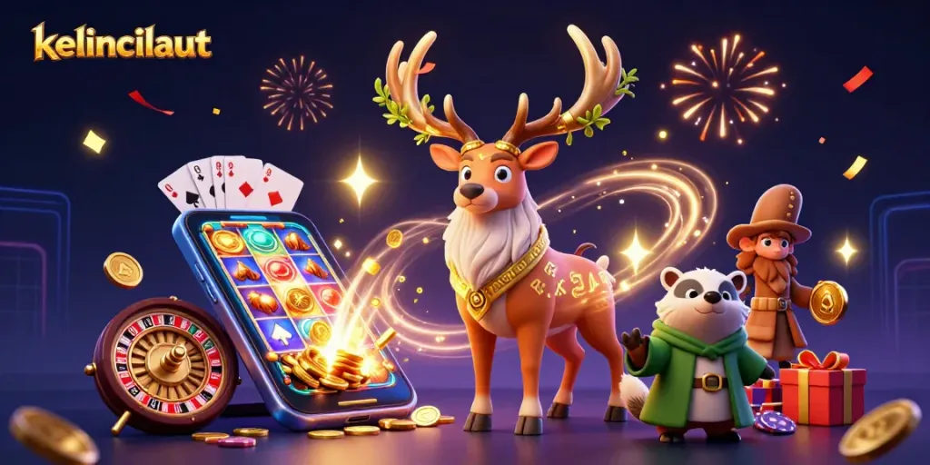 Engage with kelincilaut's vibrant slot games featuring a Celtic druid and badger in an enchanting casino setting.