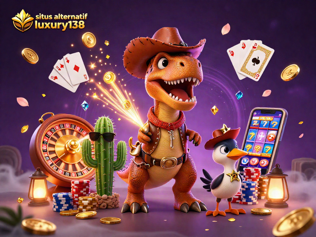 Situs alternatif luxury138 menampilkan dinosaur cowboy dan teman-temannya di kasino yang penuh aksi.