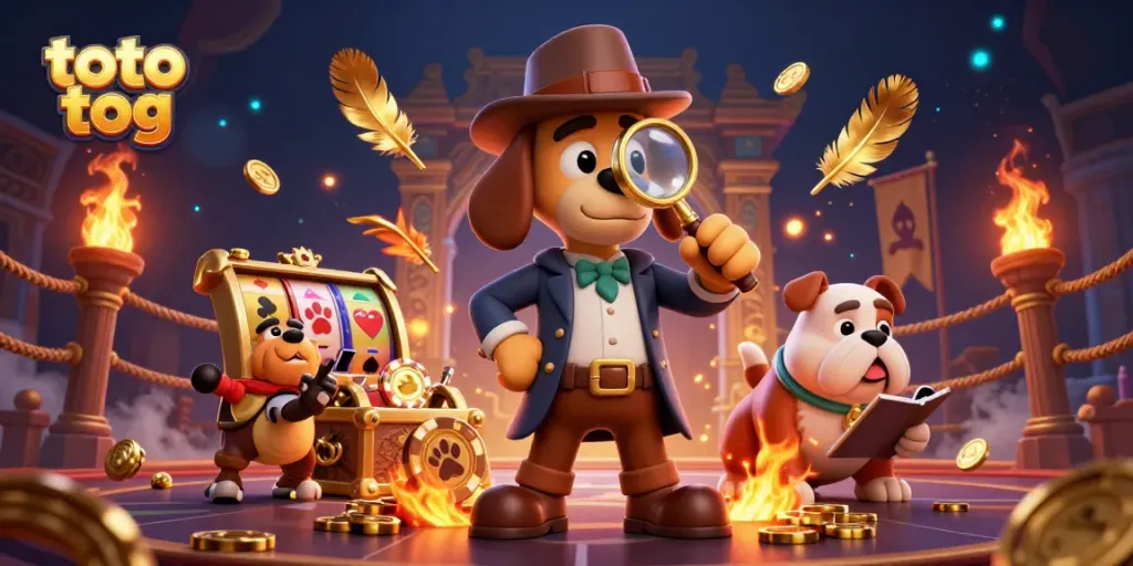 Engage with toto tog in a vibrant casino scene filled with characters and dazzling game elements.