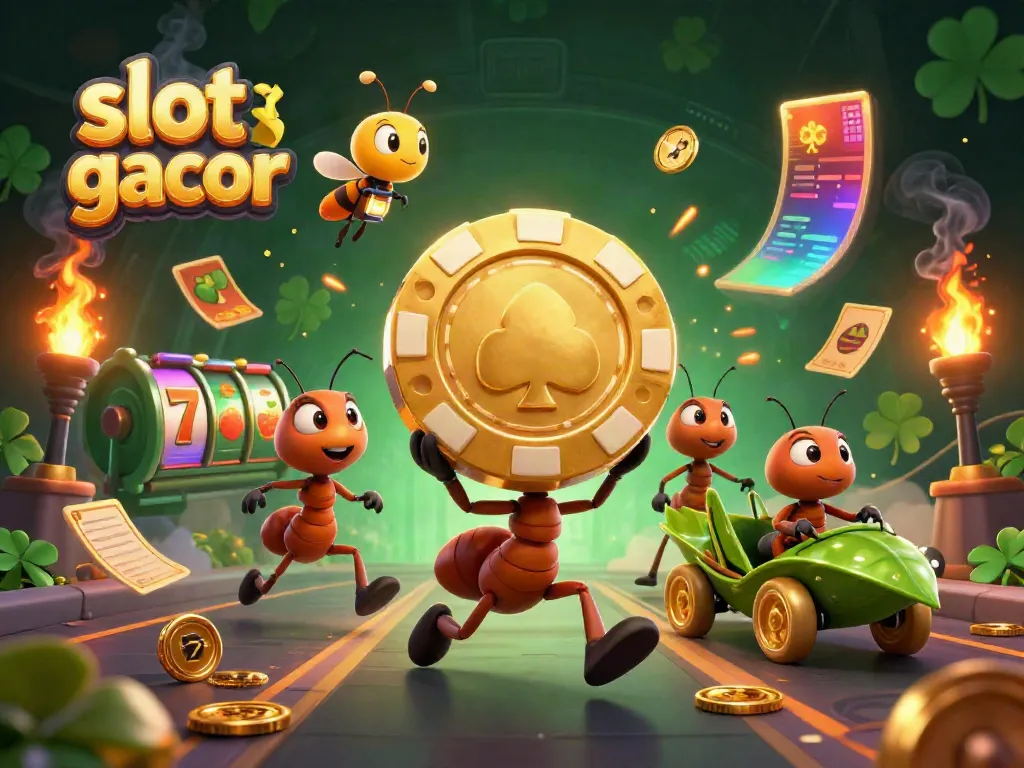 Experience the thrill of slot gacor with a vivid 3D heist illustration featuring ants.