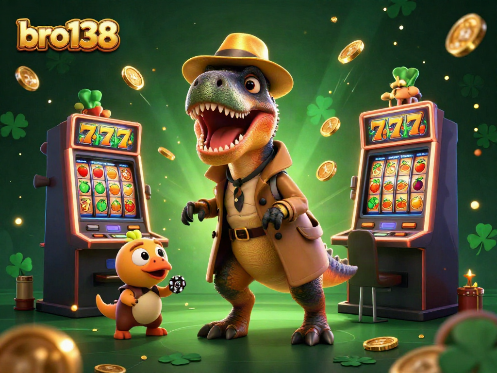 Experience thrilling spins at bro138's slot machines in a high-energy casino scene.