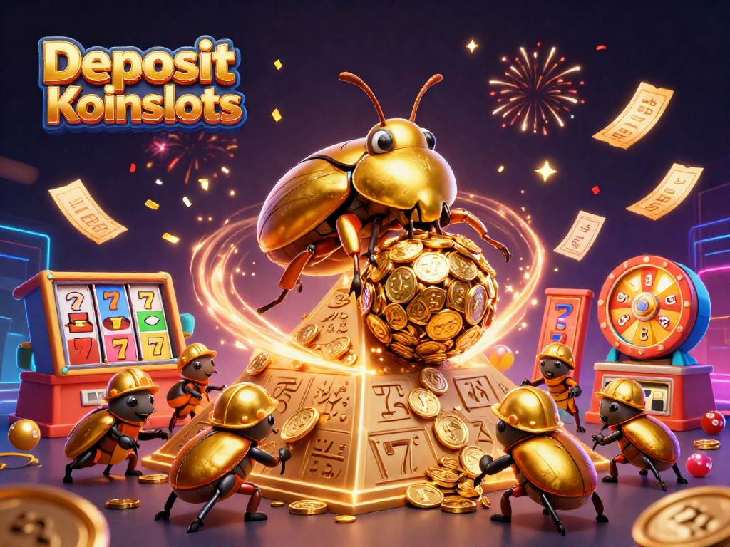 Experience the excitement of Deposit Koinslots while winning with vibrant casino themes and golden imagery.