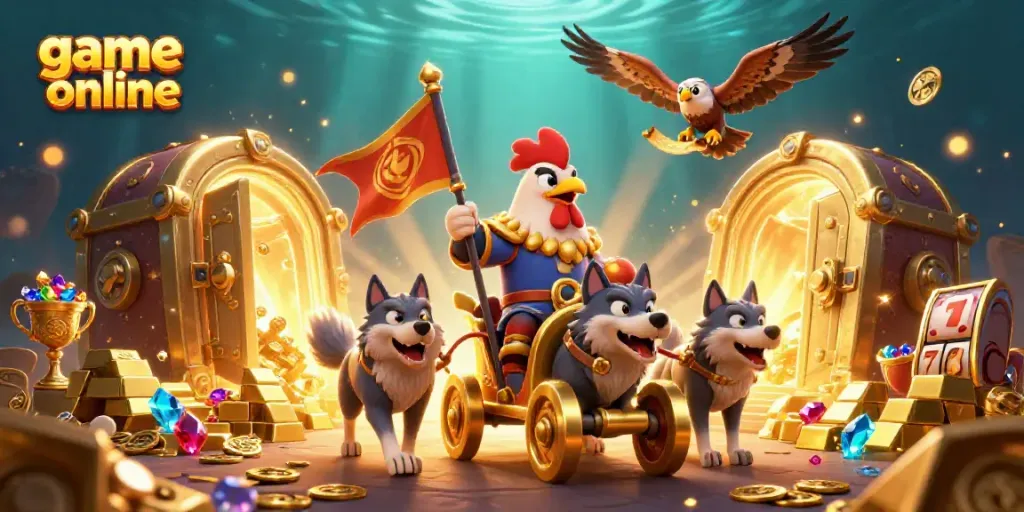 Play engaging game online with a 3D rooster warlord in a dynamic casino scene
