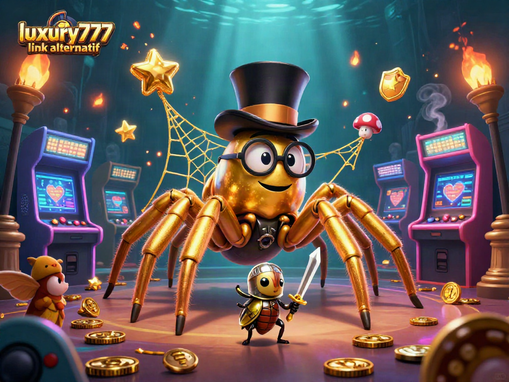 Mengunjungi luxury777 link alternatif dengan ilustrasi kasino menakjubkan dari tarantula emas dan ksatria kecil.