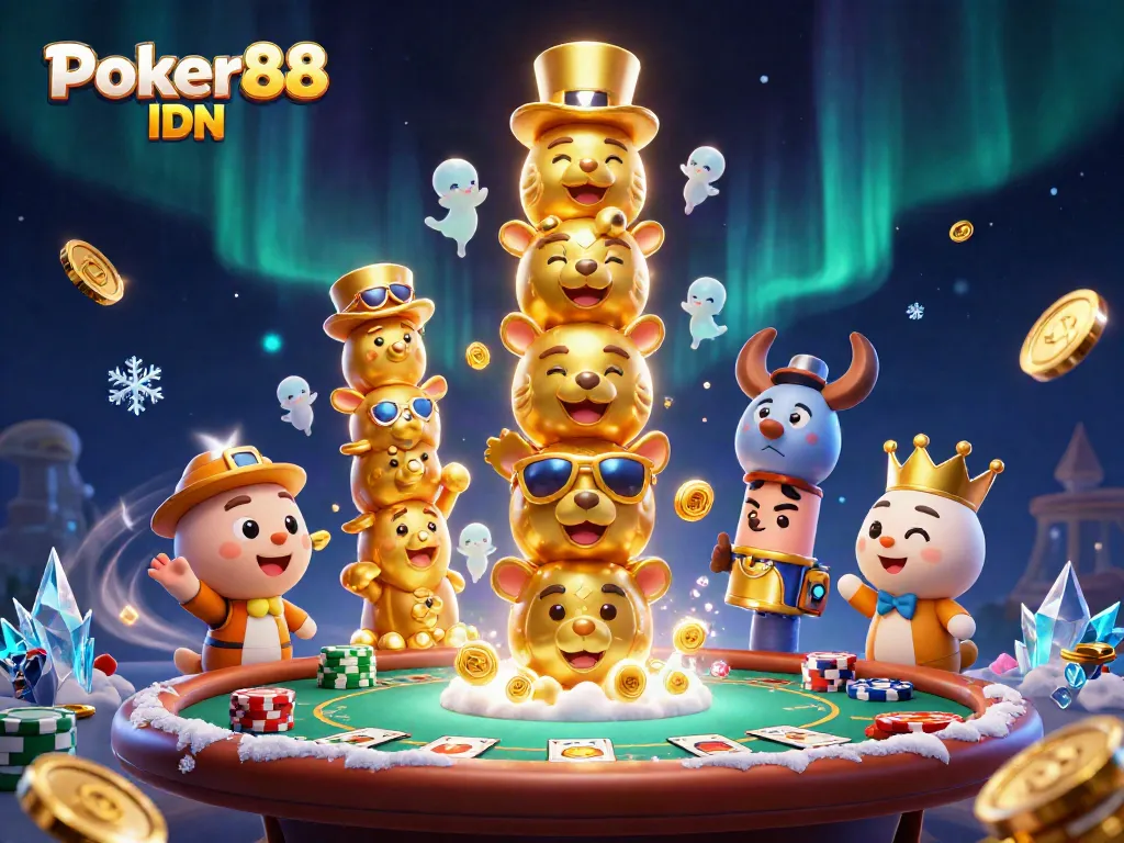 Engage with Poker88 IDN at a poker table surrounded by dynamic casino elements and a vibrant atmosphere.