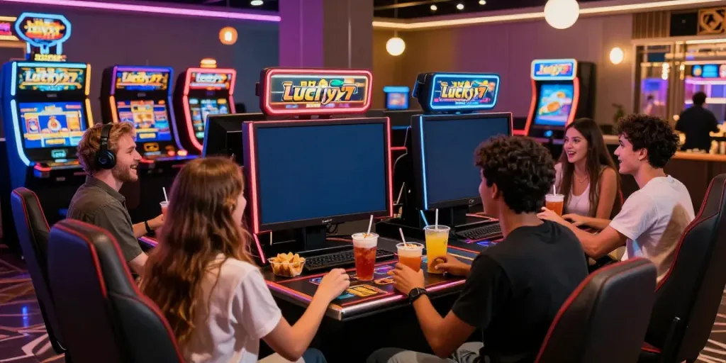 Exciting friends gaming experience featuring Lucky777 games at a modern setup.