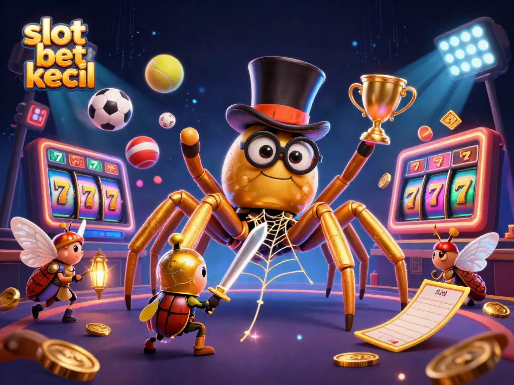 Play exciting slot bet kecil games with a giant golden tarantula and beetle knight in a vibrant casino.