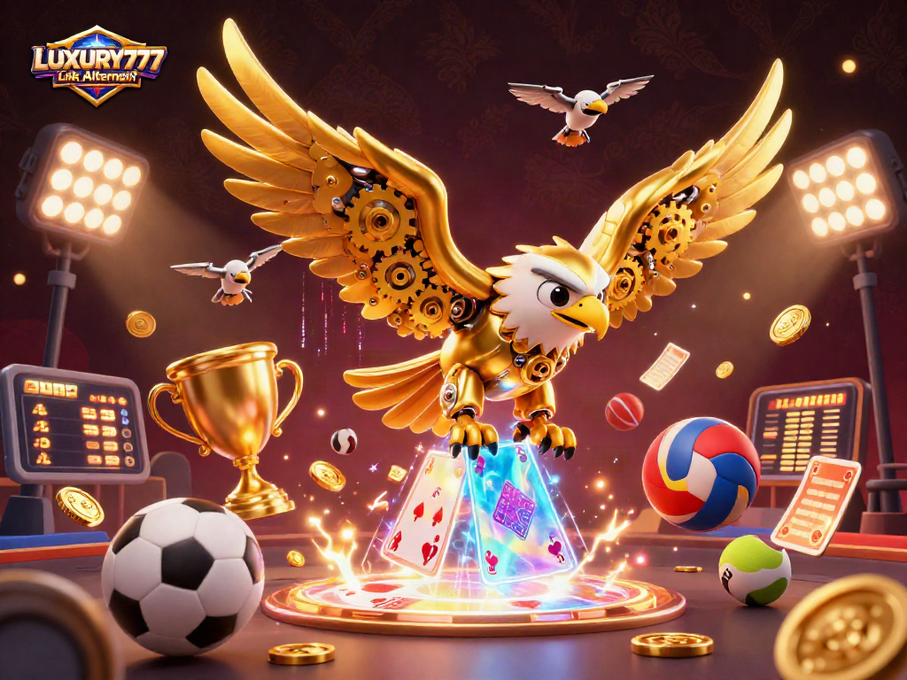 Menyajikan LUXURY777 Link Alternatif dengan ilustrasi 3D mencolok, menampilkan burung elang cybernetic beraksi di dunia perjudian.