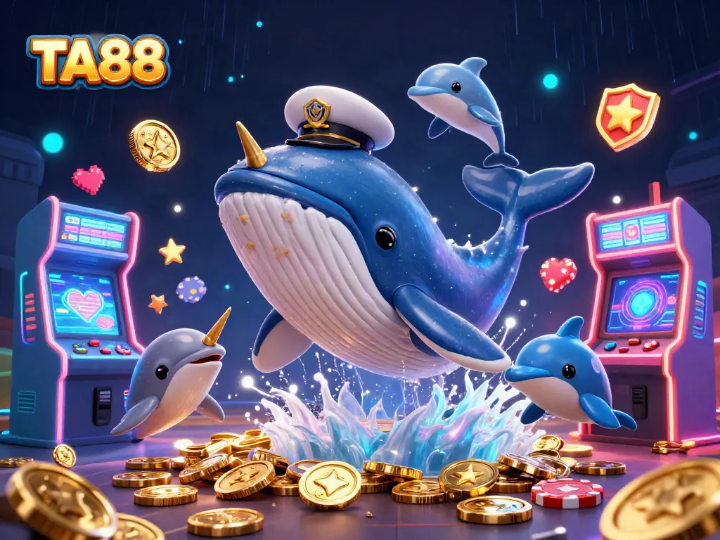 TA88 draws bettors in with a captivating scene of a whale amidst casino riches, showcasing gaming excitement.