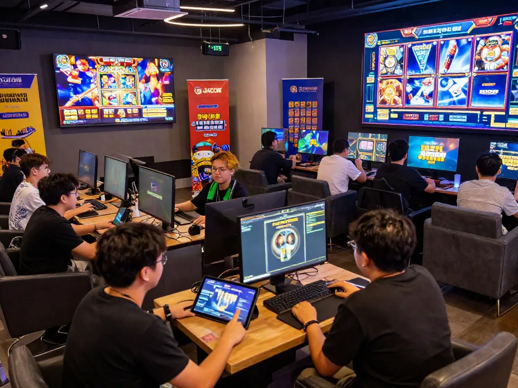 Experience the thrill of slot gacor gaming at a vibrant event with engaged players.