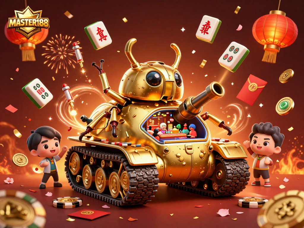 Engage with MASTER188's vibrant casino experience featuring a 3D golden beetle tank.