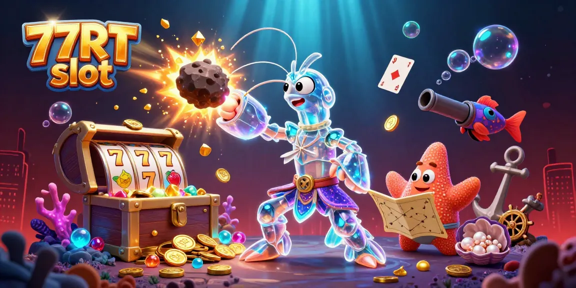 Engage with the 77RT slot adventure featuring a galactic samurai mantis shrimp and vibrant casino elements.