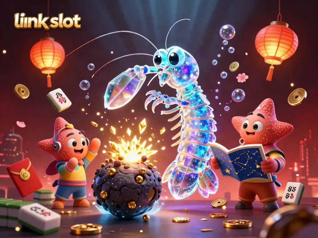 Engaging 3D scene of galaxies, galactic samurai mantis shrimp, and lucky symbols creating a vibrant link slot experience.