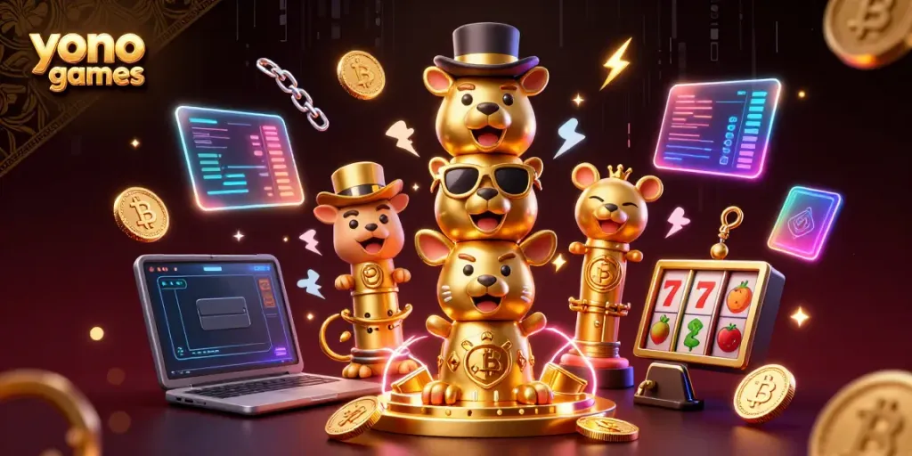 Engage with exciting yono games featuring a vibrant 3D illustration with dynamic casino elements.