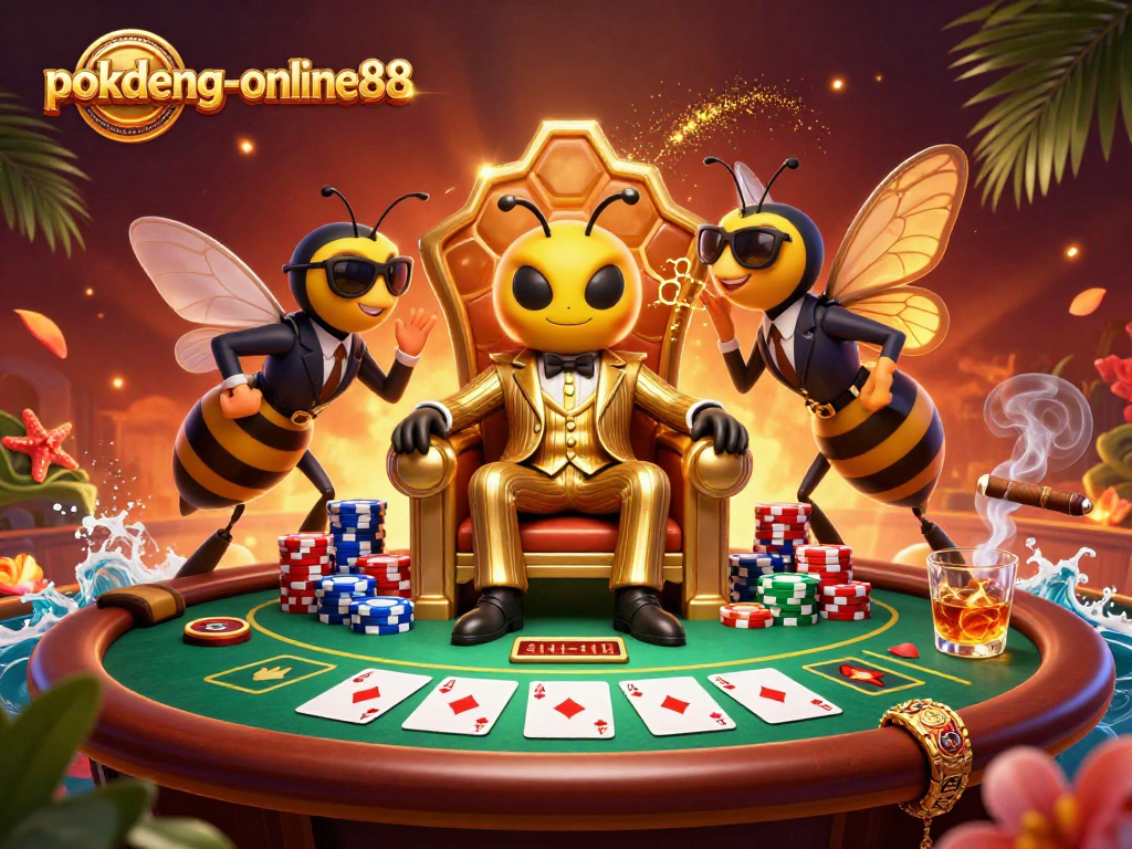 Experience thrilling gameplay at pokdeng-online88 with a dynamic casino scene featuring a bumblebee mob boss.