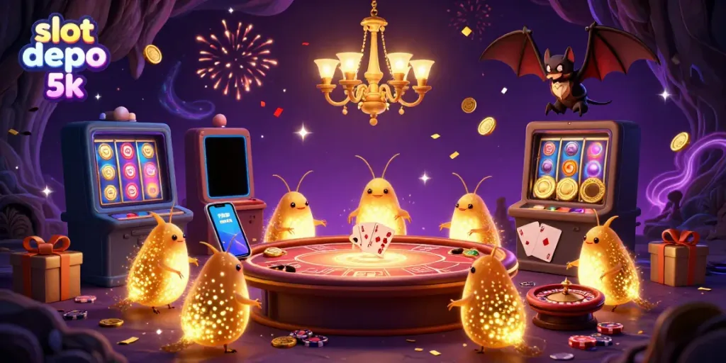 Experience excitement with slot depo 5k, featuring glowworms in a vibrant cave casino.