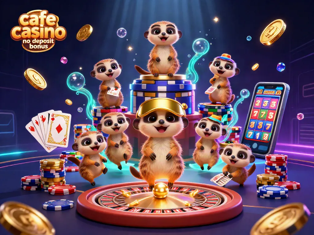 Experience the cafe casino no deposit bonus with cartoon meerkats running the casino while enjoying fun animations and sparkling rewards.