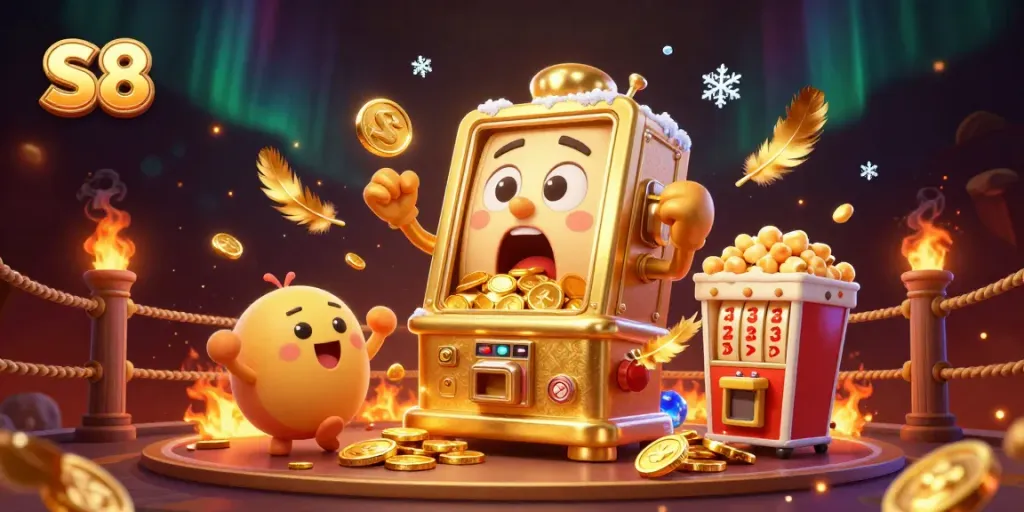 Watch S8's jackpot excitement unfold with golden slot machines and vibrant casino elements!