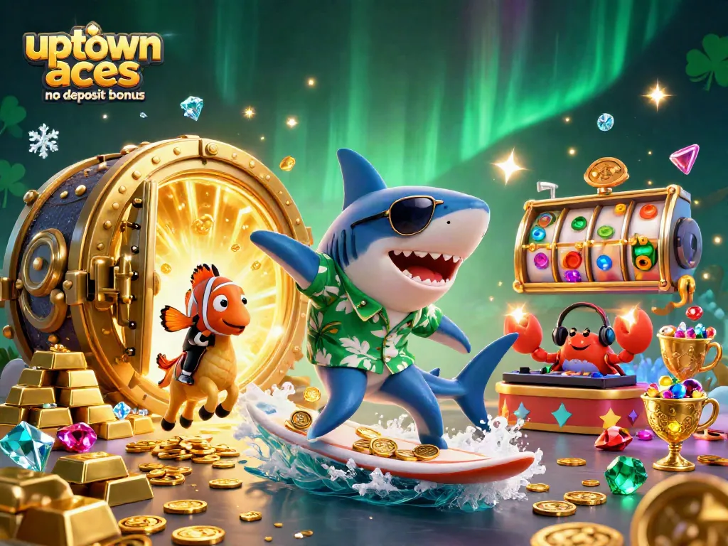 Surf the waves of excitement with the Uptown Aces no deposit bonus in a vibrant underwater casino scene.