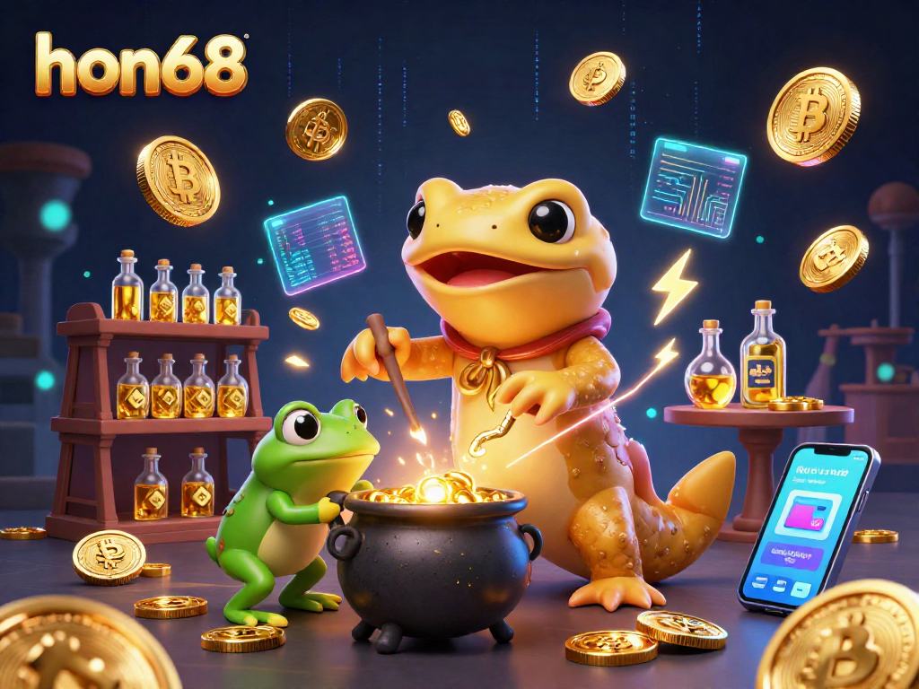 Experience exciting gameplay with hon68’s vibrant illustrations of giant alchemists and NFTs.