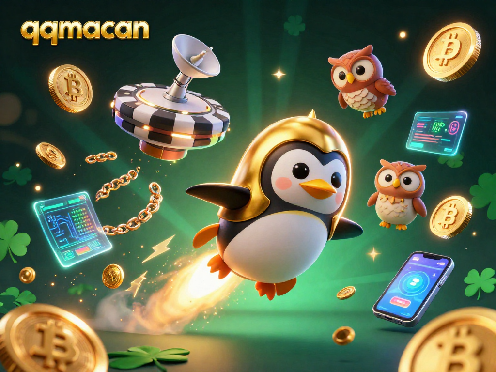 Engage in thrilling gameplay with qqmacan's interactive crypto casino illustration featuring vibrant characters and elements.